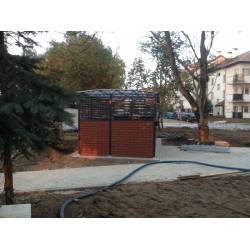2900 mm x 4350 mm - wiata śmietnikowa HIACYNT, zadaszenie łukowe HL, wypełnienie IMIT.CEGŁA/LAMELA